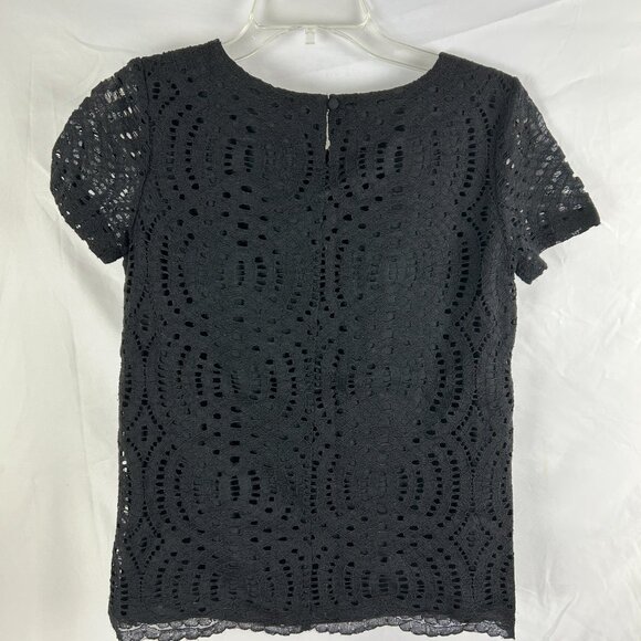 NWT J Crew Black Lace Top Size 00 Short Sleeve Eyelet Lace Blouse - Picture 3 of 12
